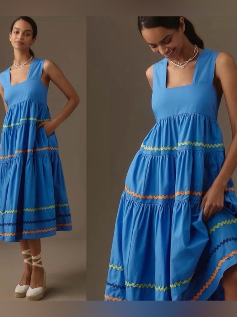 Anthropologie Helena Square-Neck Tiered Midi Dress 2x